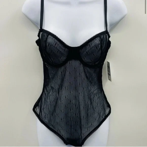 I.N.C. Intimates Size XL Black Sheer Lace and Mesh Bodysuit - Picture 1 of 15